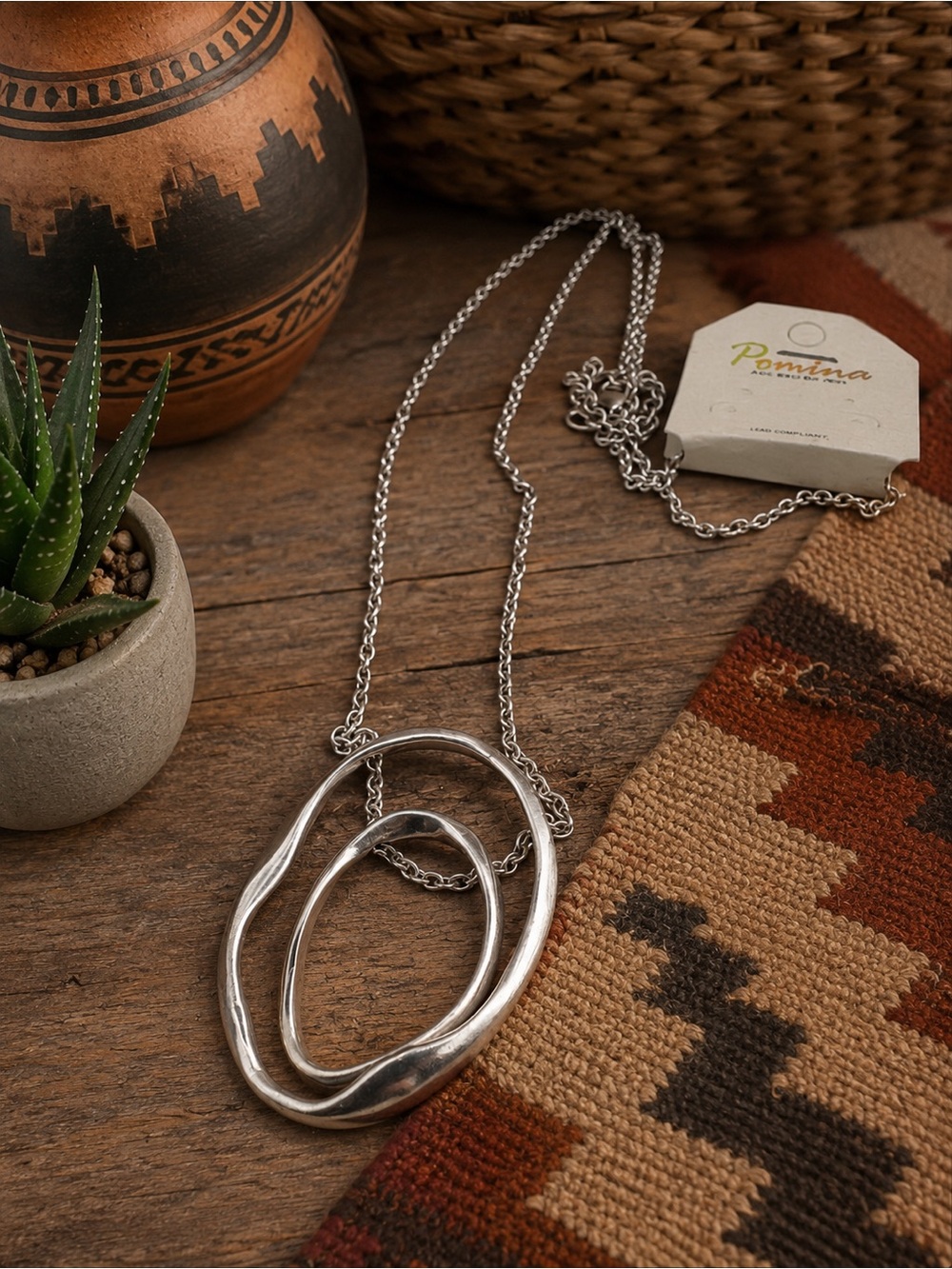 Pomina Silver Tone Abstract Double Oval Pendant Necklace (BR1111/3)